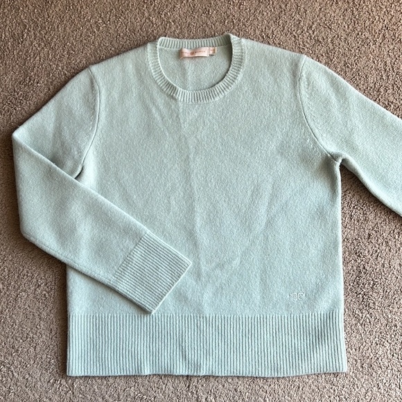 Tory Burch Merino Wool Light Baby Blue Crewneck Sweater - Picture 1 of 9